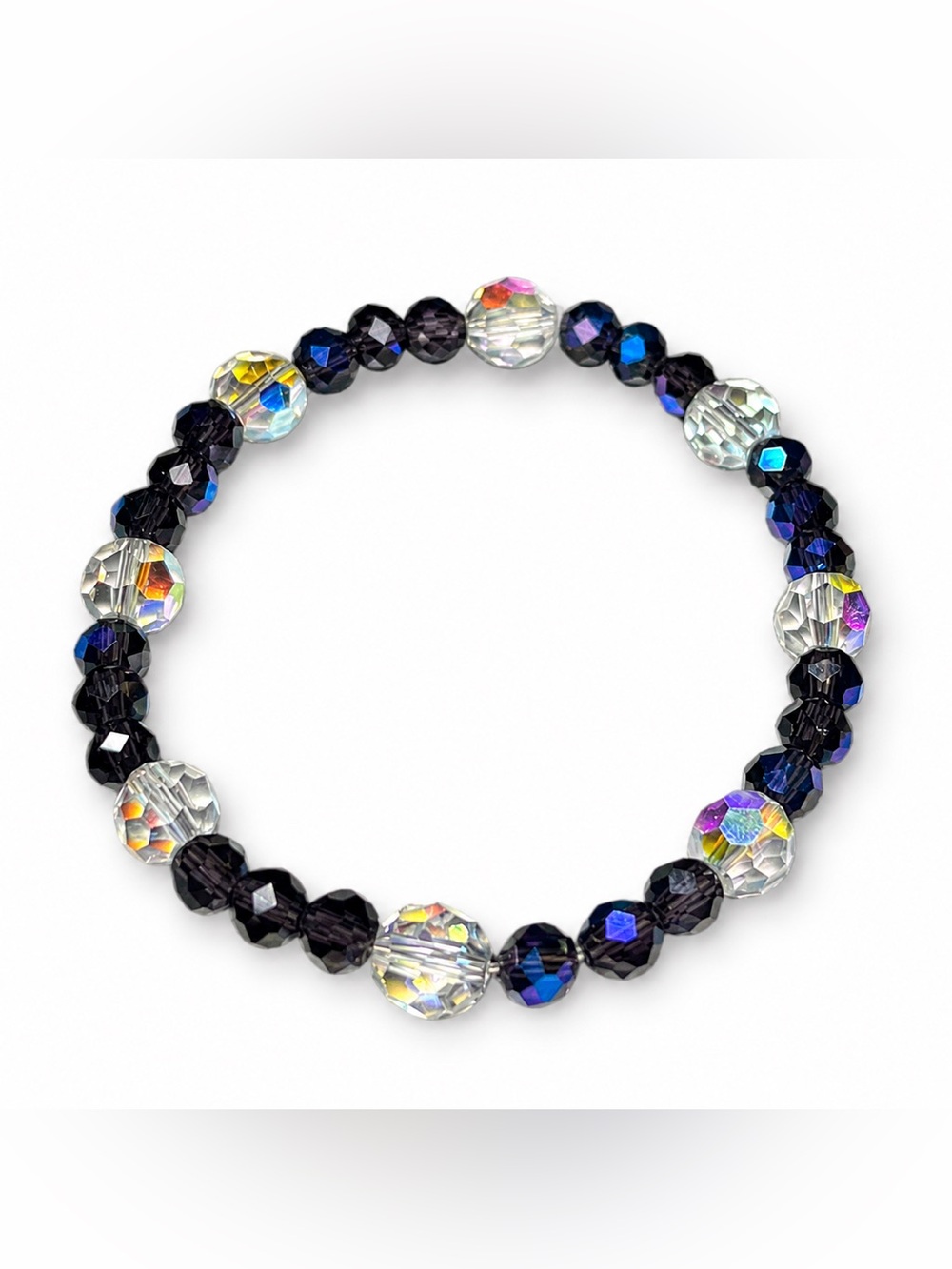 Dark blue and Clear Glass Beaded Bracelet